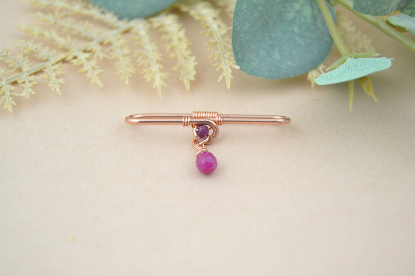 14ga Grecian Gemstone Teardrop 14k Rose Gold Pierced Industrial Ear Bar