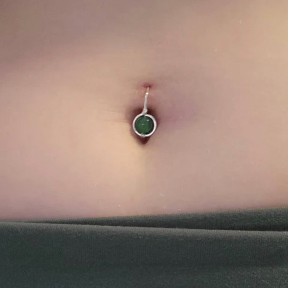 Gemstone Non Dangle Belly Ring - Solid 14k Gold 16ga