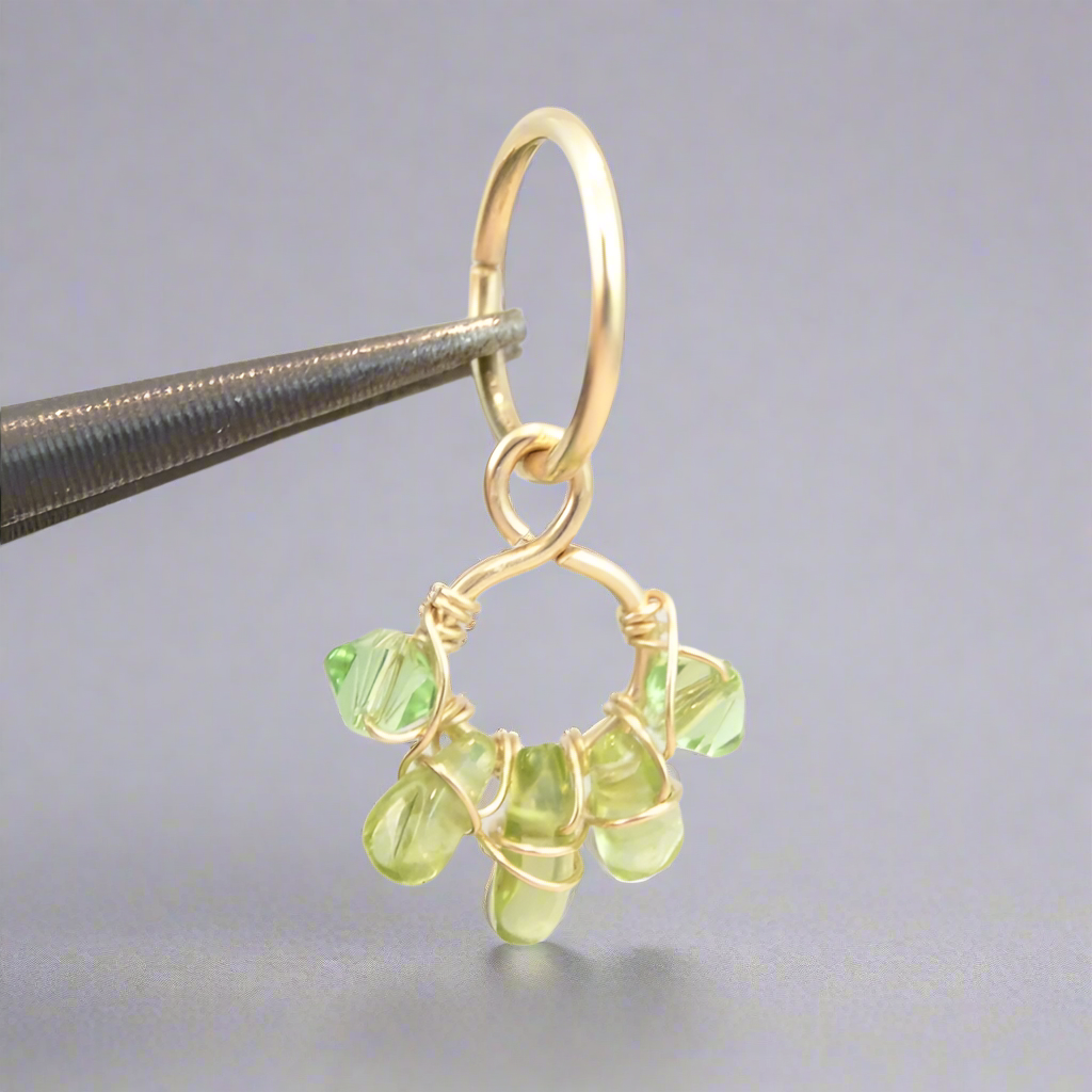 Healing Crystal Dangle Cluster 10k Yellow Gold Belly Ring