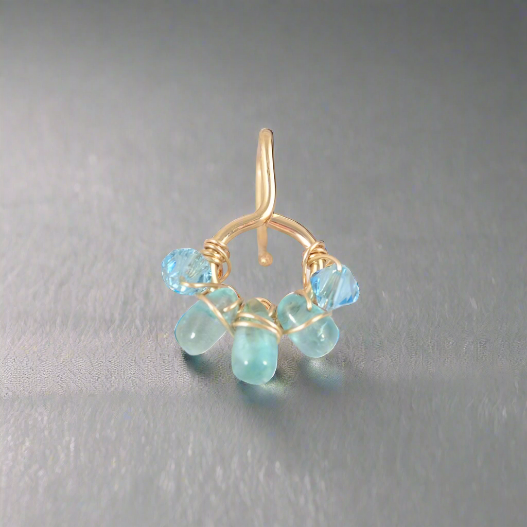 Healing Crystal Non Dangle Cluster 14k Gold Belly Ring