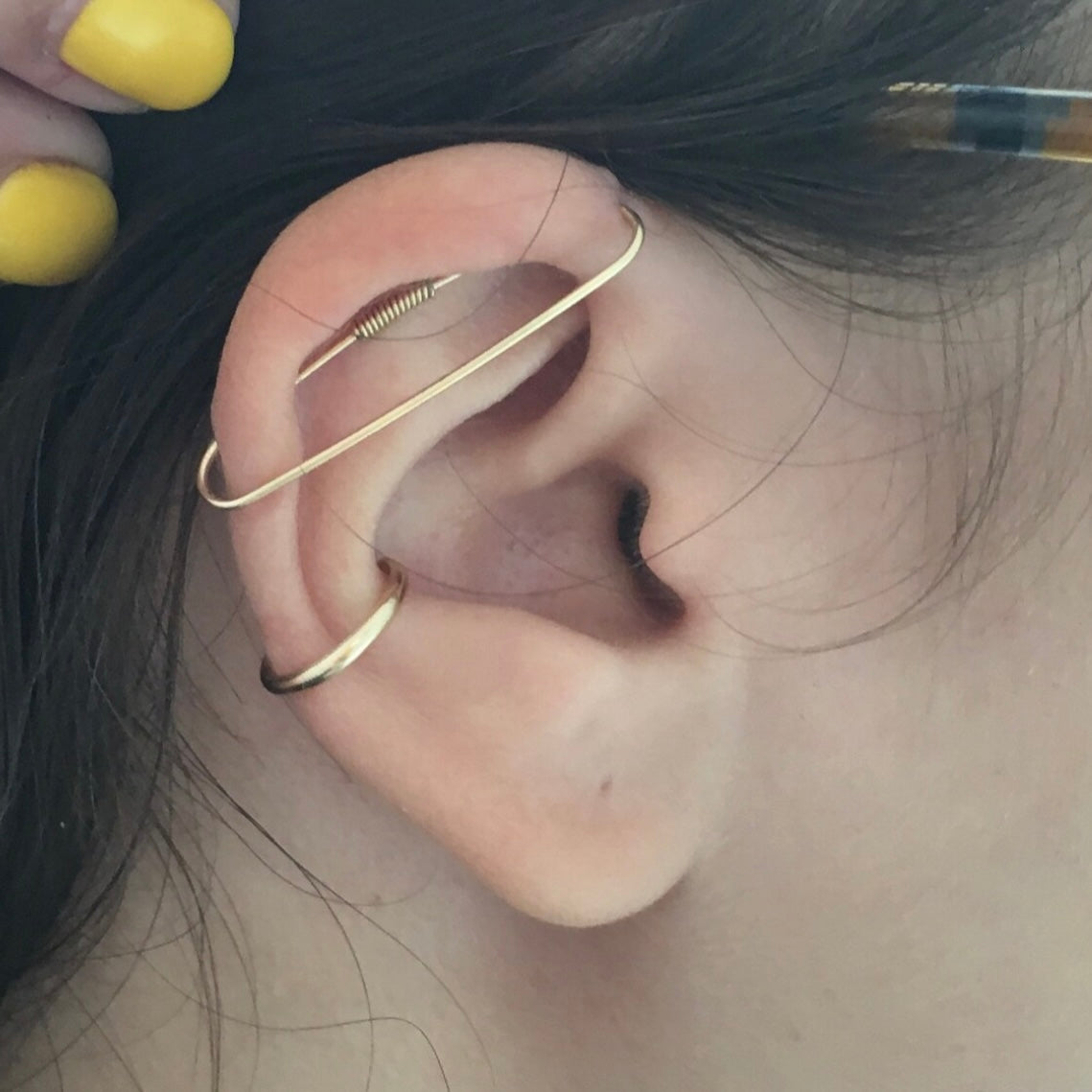 Simple Solid 14k Gold Pierced Industrial Ear Bar - 20ga