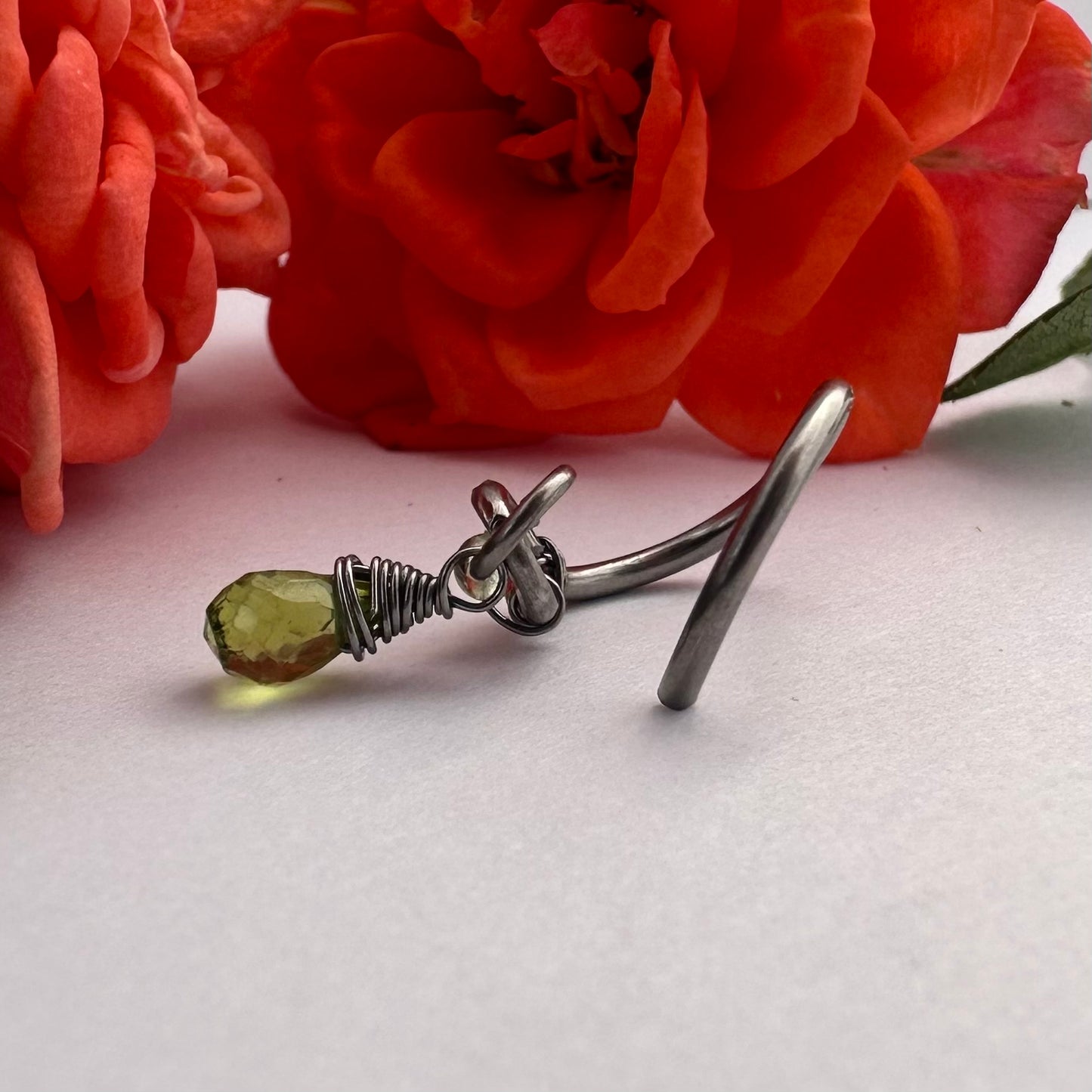 Grecian Peridot Briolette Front Dangle Cartilage Hoop