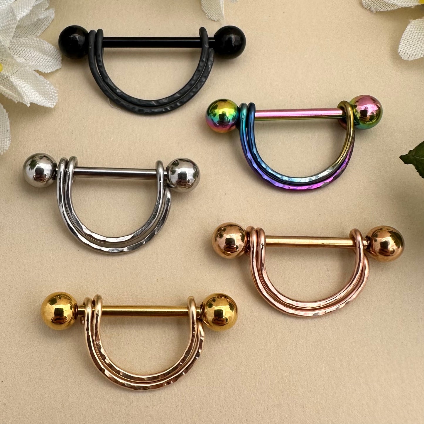 Double Banded Textured Nipple Ring 316L Stainless Steel - 1pc