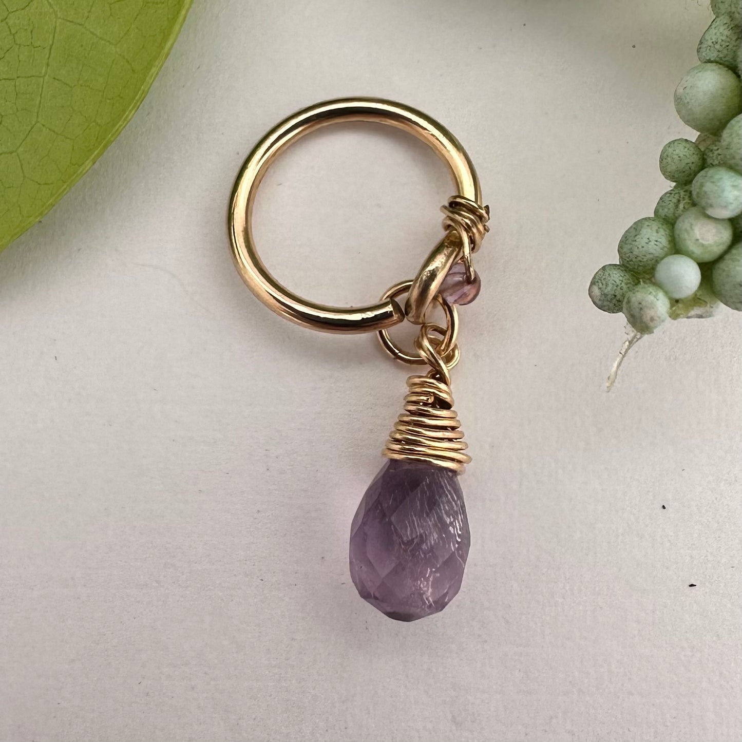 Grecian Amethyst Briolette Front Dangle Cartilage Hoop