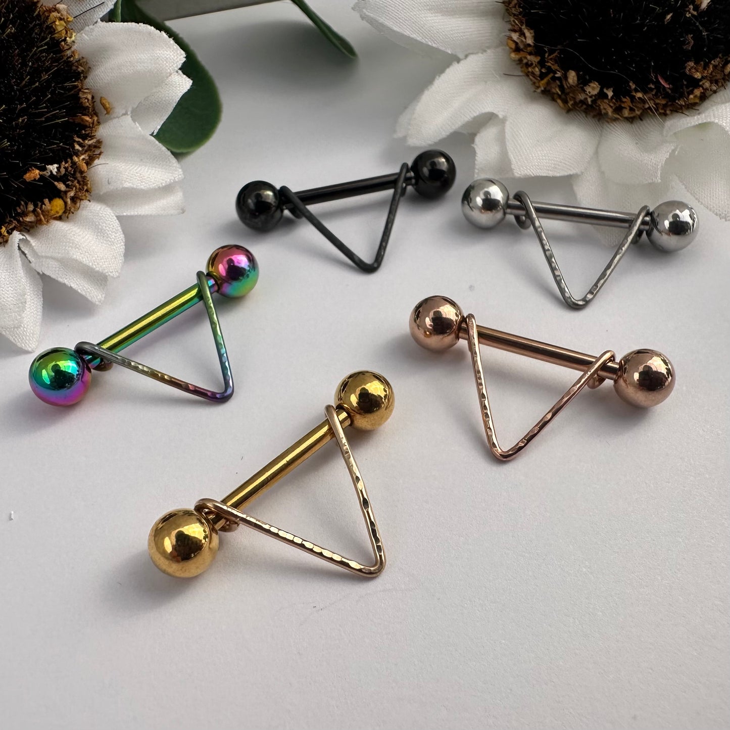 Simple V Textured Nipple Ring 316L Stainless Steel - 1pc