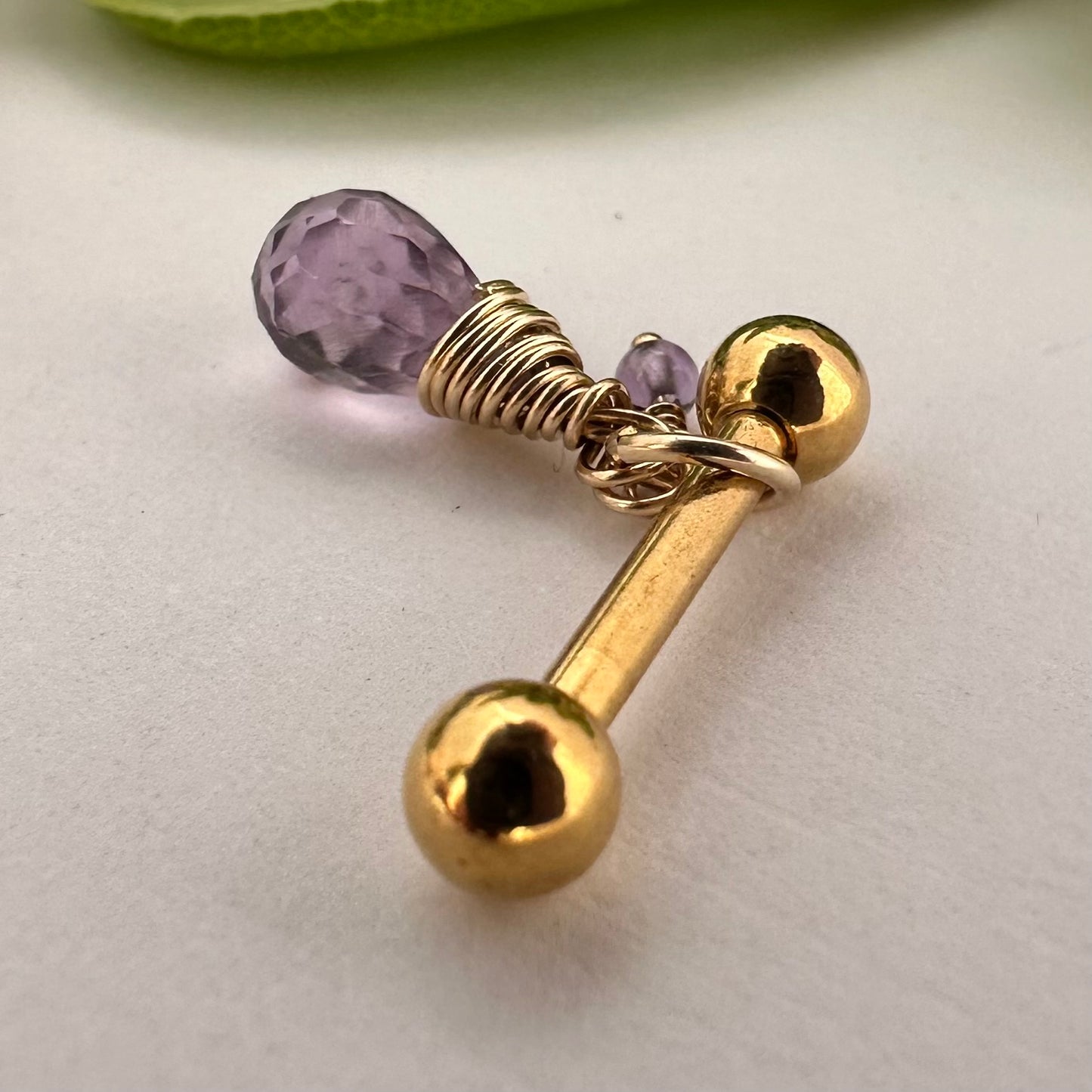 Grecian Amethyst Briolette Side Dangle Nipple Ring Barbell