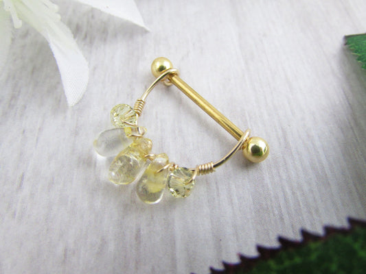 Healing Crystal Gold 16ga Nipple Ring - 1 pc