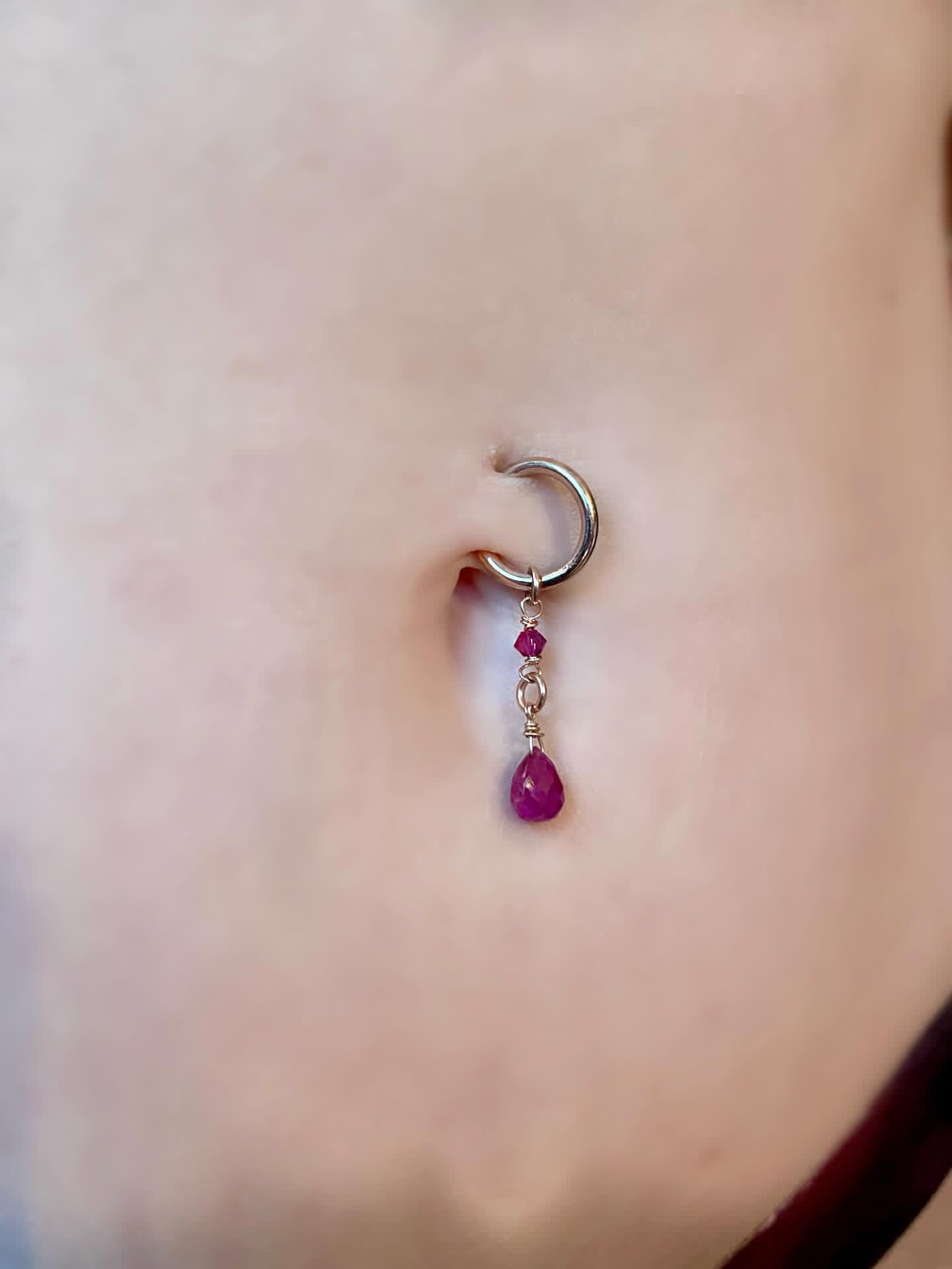 Gemstone Briolette & Crystal Long Dangle Hoop Belly Ring - Rose Gold Fill, Removable