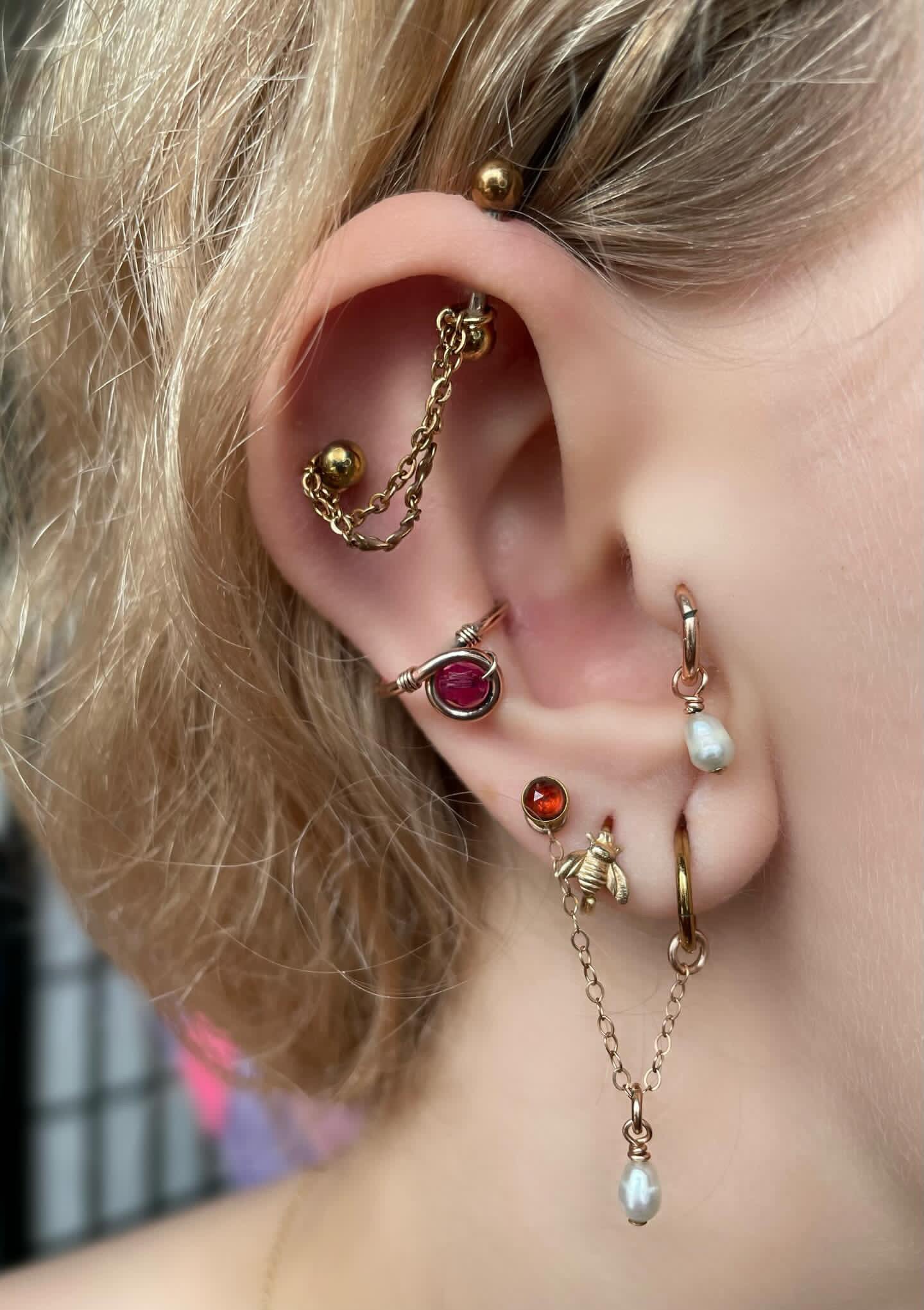 Grecian Hellene Pink Crystal Rose Gold Fill Conch Earring