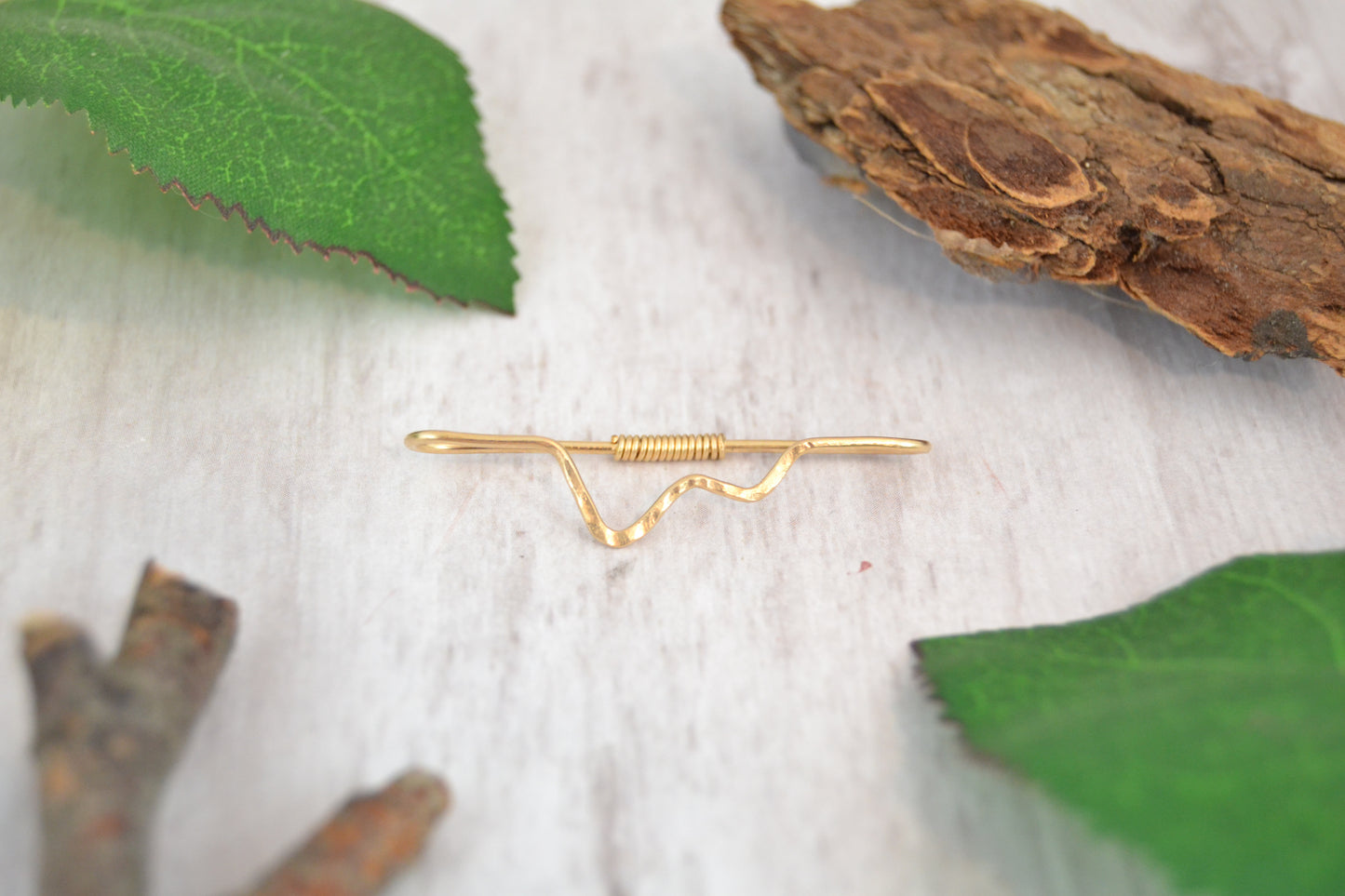 Mountain 18k Yellow Gold Textured Pierced Industrial Ear Bar