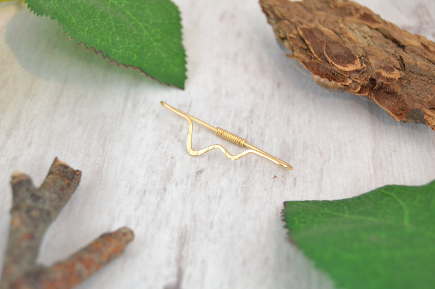 Mountain 18k Yellow Gold Textured Pierced Industrial Ear Bar