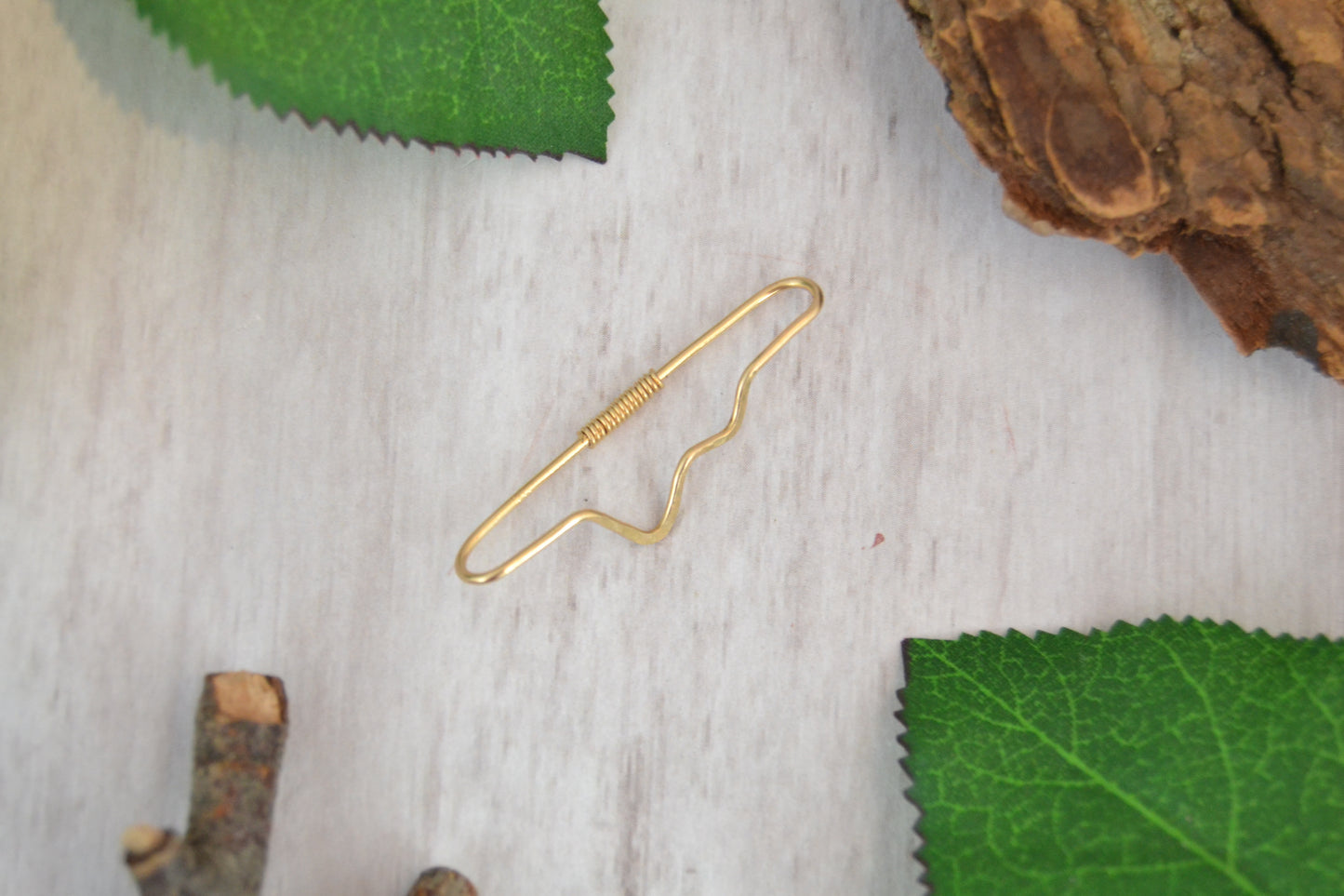 Mountain 18k Yellow Gold Textured Pierced Industrial Ear Bar