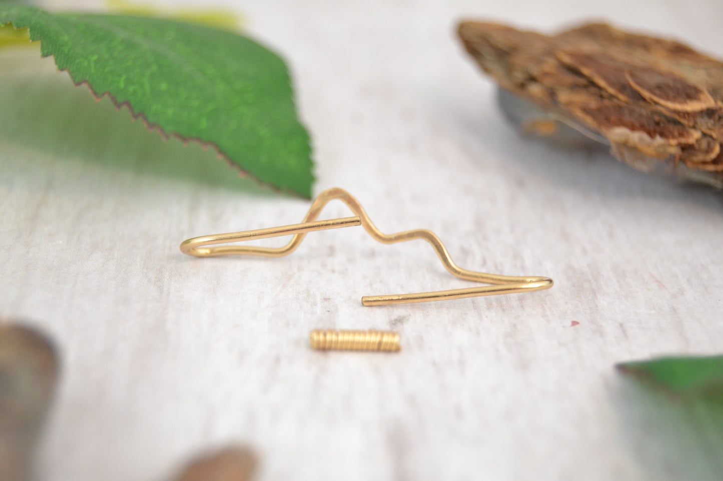 Mountain 18k Yellow Gold Textured Pierced Industrial Ear Bar