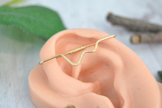 Mountain 18k Yellow Gold Textured Pierced Industrial Ear Bar