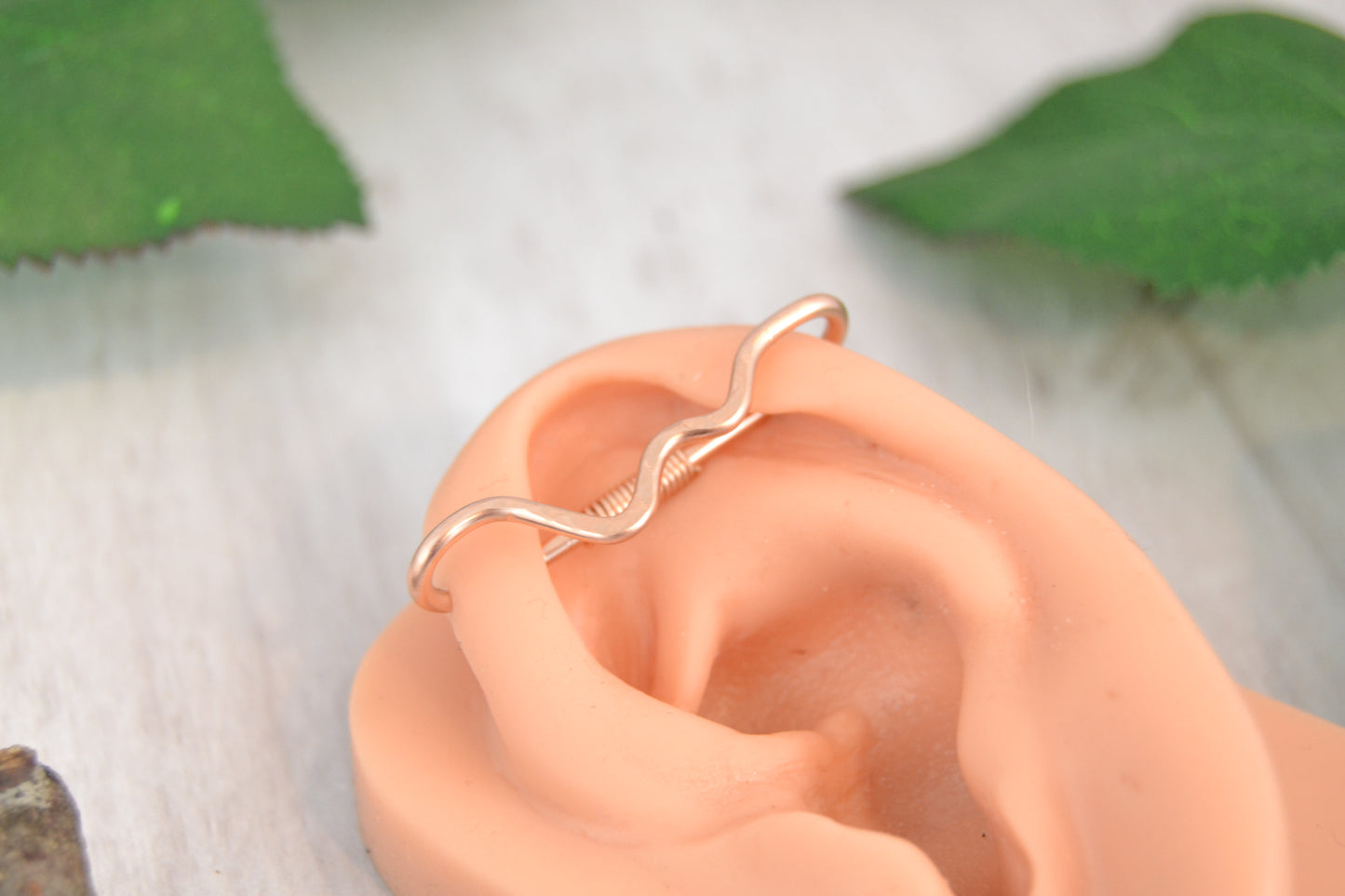 Mountain 14k Rose Gold Textured Pierced Industrial Ear Bar