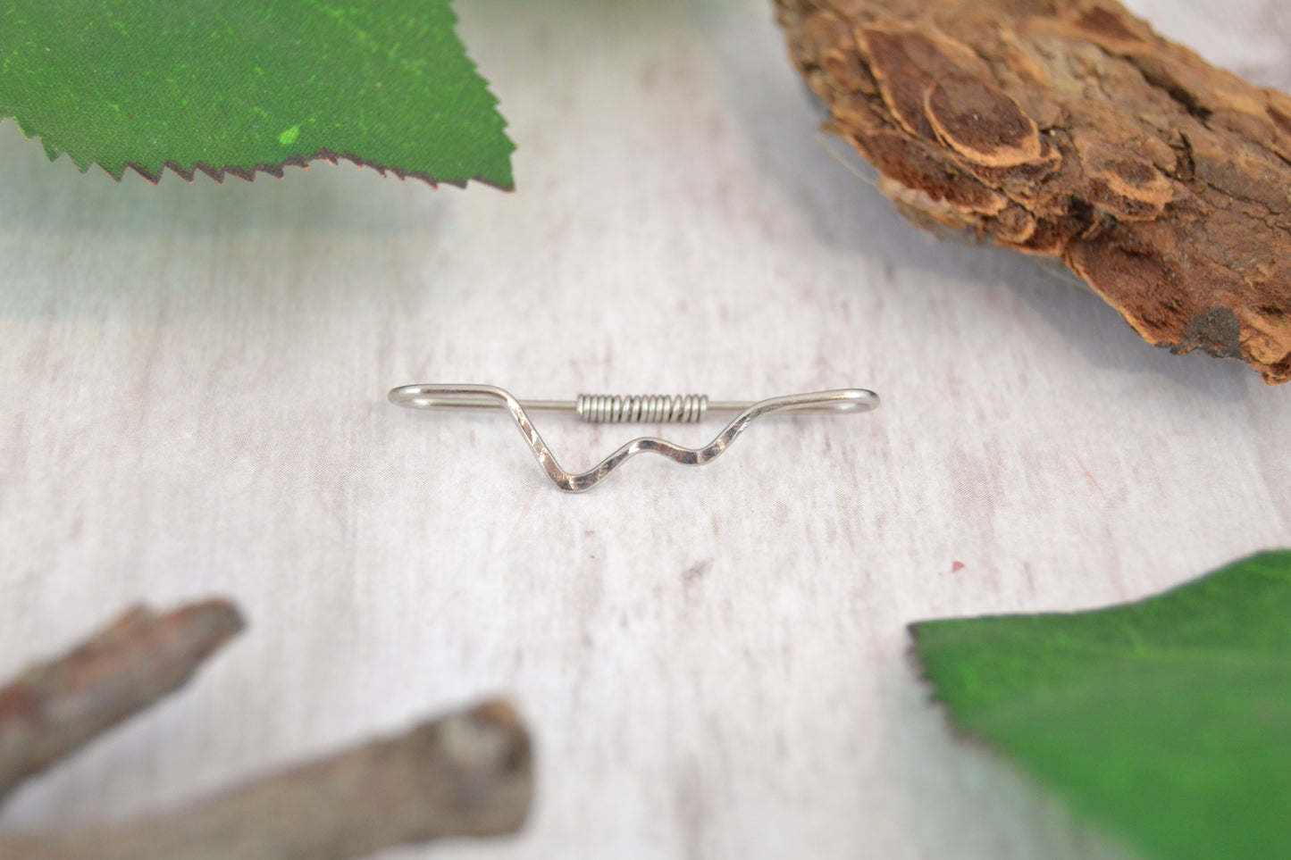 Mountain 316L Stainless Steel Textured Pierced Industrial Ear Bar