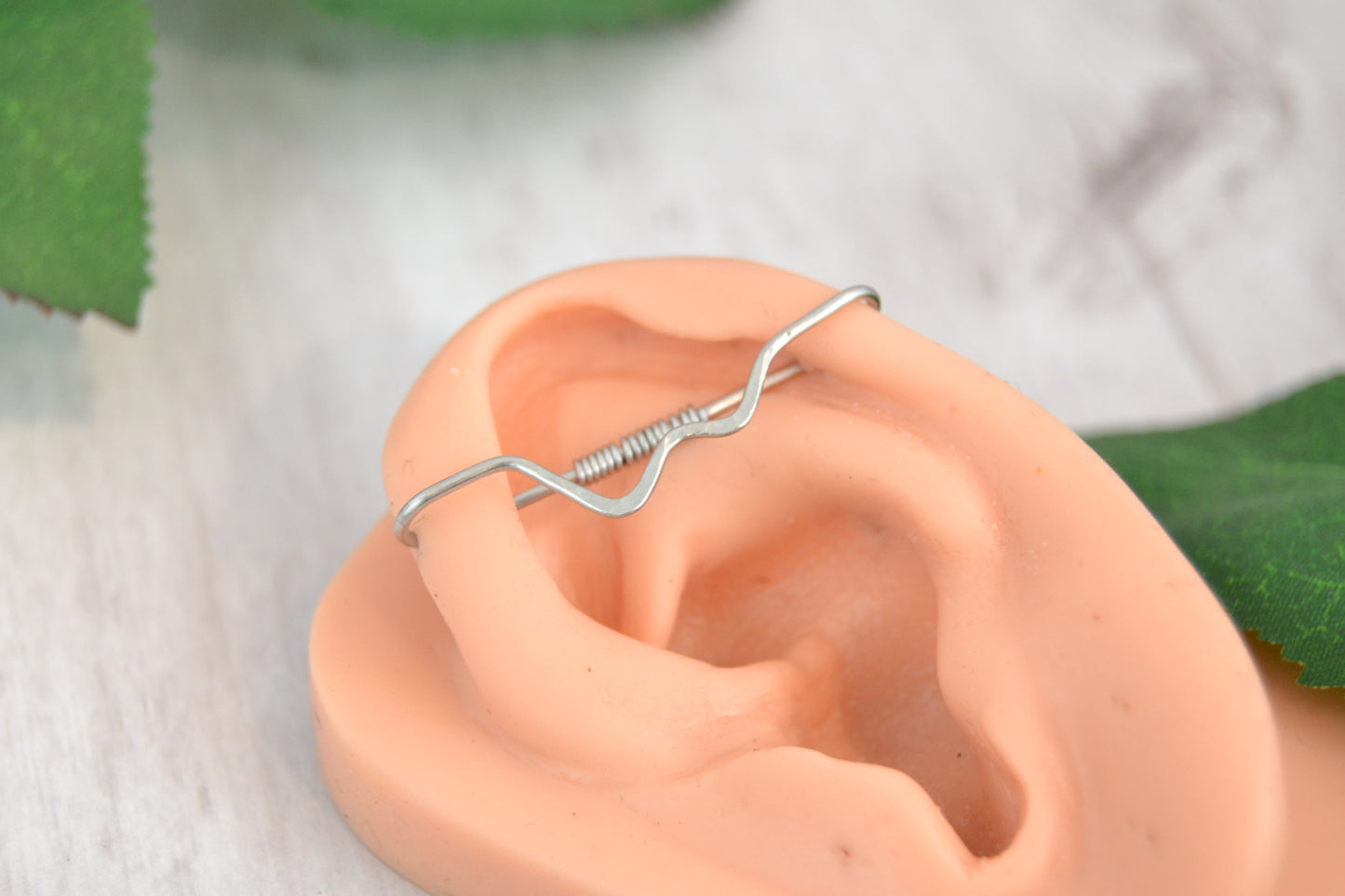 Mountain 316L Stainless Steel Textured Pierced Industrial Ear Bar