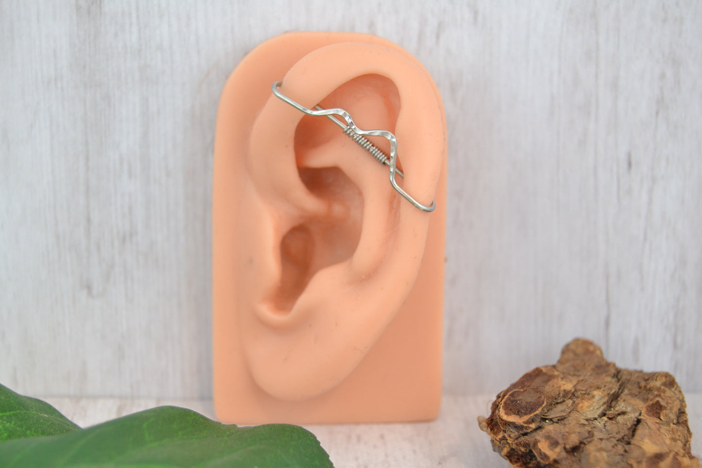 Mountain 316L Stainless Steel Textured Pierced Industrial Ear Bar