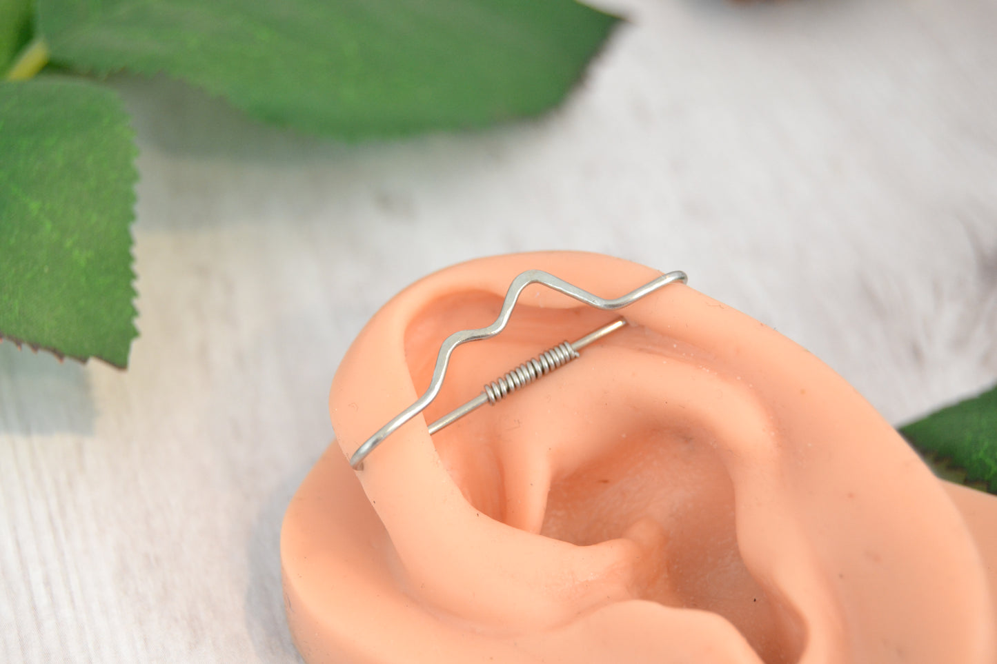 Mountain 316L Stainless Steel Textured Pierced Industrial Ear Bar