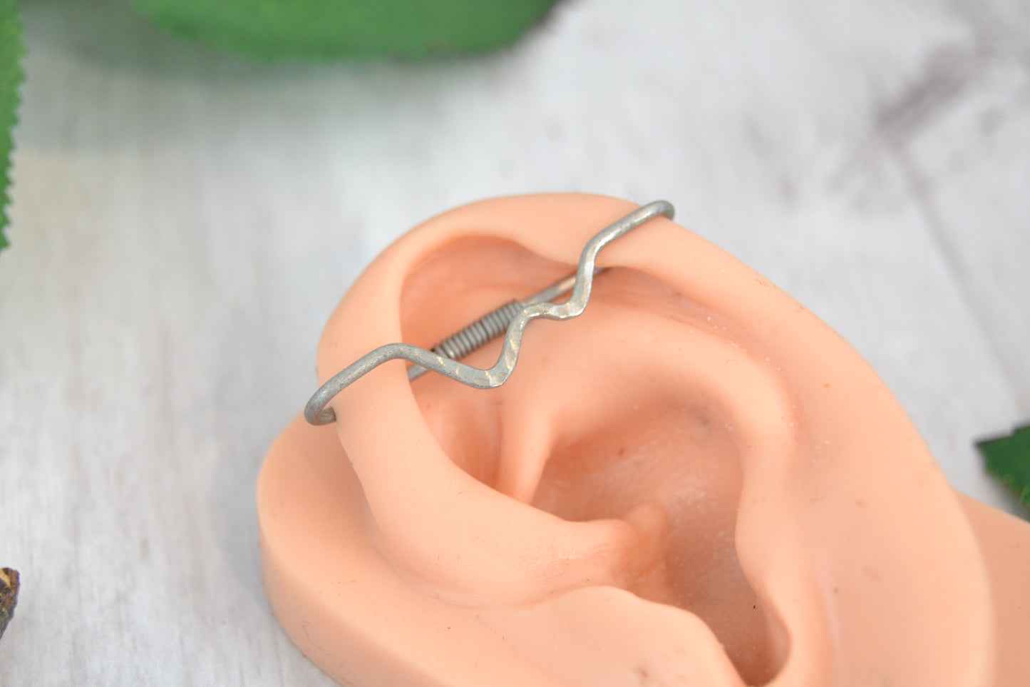 Mountain Titanium Textured Pierced Industrial Ear Bar