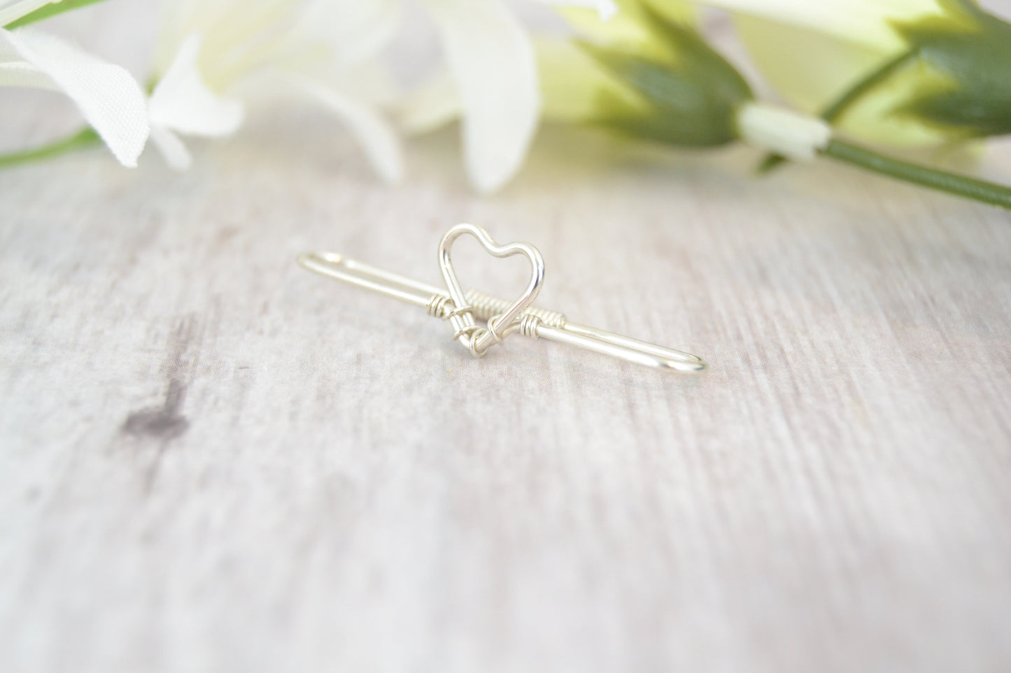 Heart 14k Palladium White Gold Pierced Industrial Ear Bar