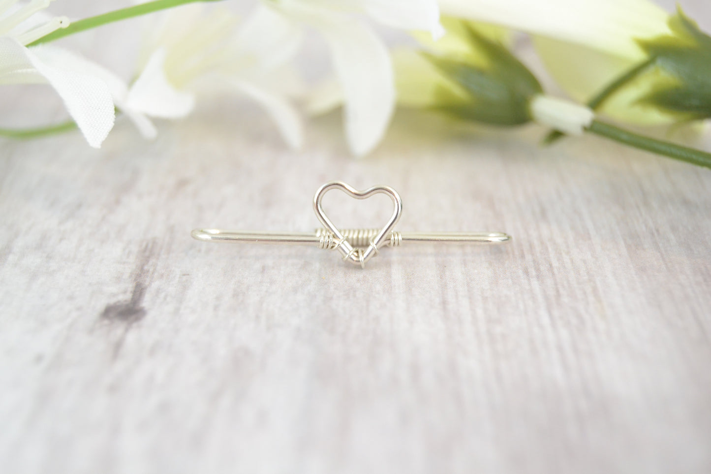 Heart 14k Palladium White Gold Pierced Industrial Ear Bar