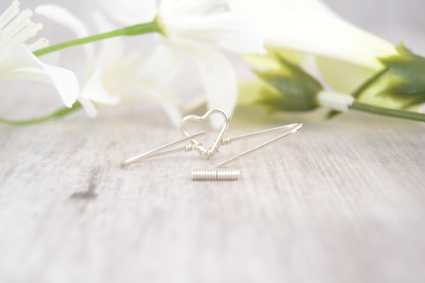 Heart 14k Palladium White Gold Pierced Industrial Ear Bar