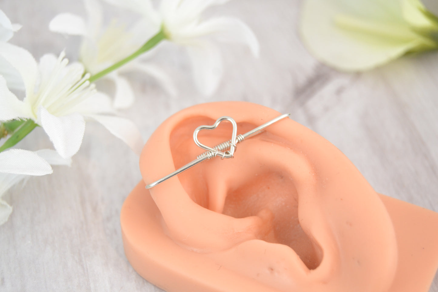 Heart 14k Palladium White Gold Pierced Industrial Ear Bar