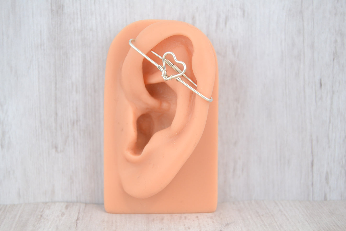 Heart 14k Palladium White Gold Pierced Industrial Ear Bar