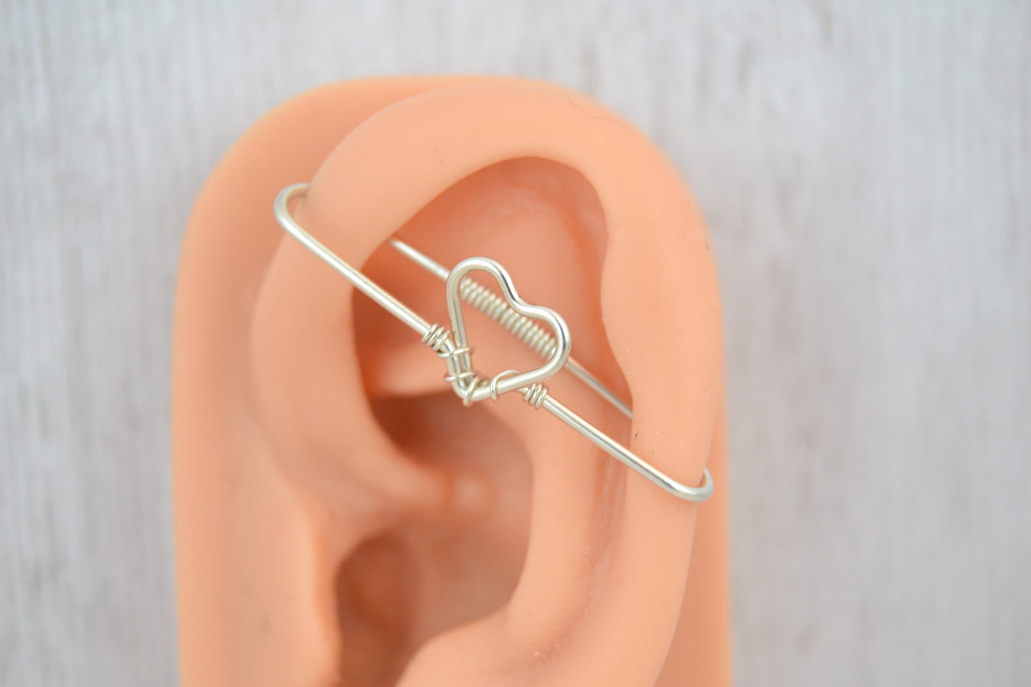 Heart 14k Palladium White Gold Pierced Industrial Ear Bar