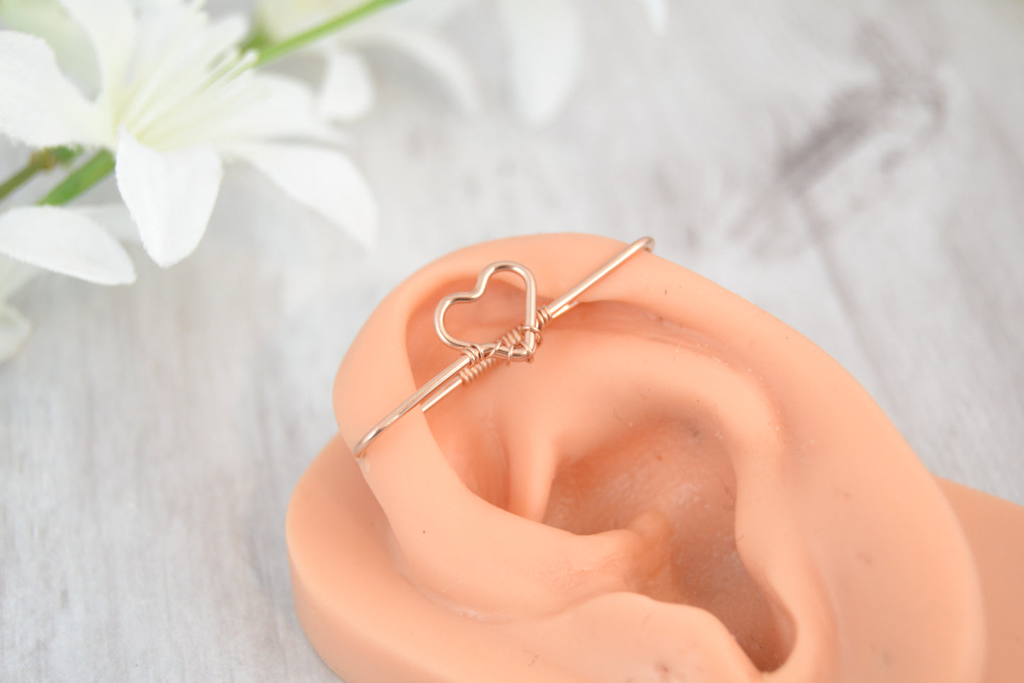 Heart Seamless Industrial Bar - 14k Rose Gold