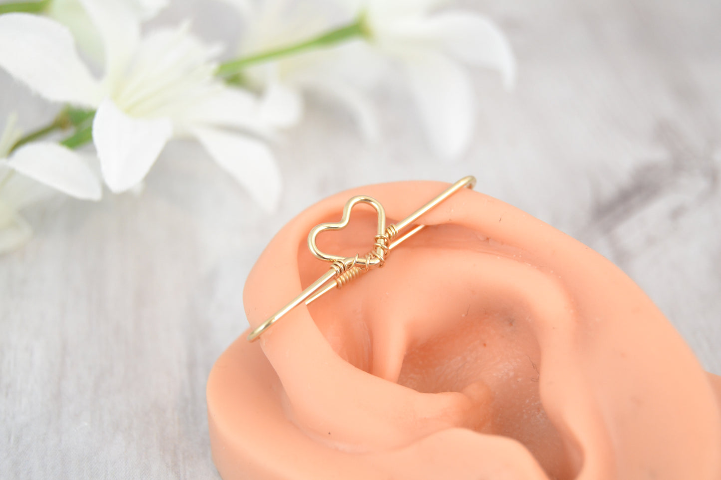 Heart Seamless Industrial Bar - 14k Yellow Gold