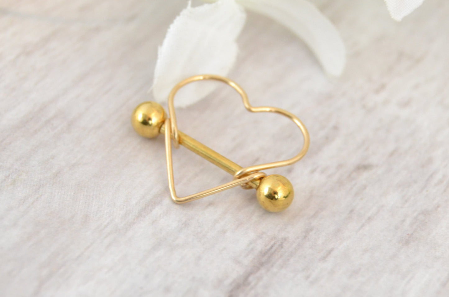 Heart 14g Yellow Gold IP 316L Stainless Steel Nipple Ring