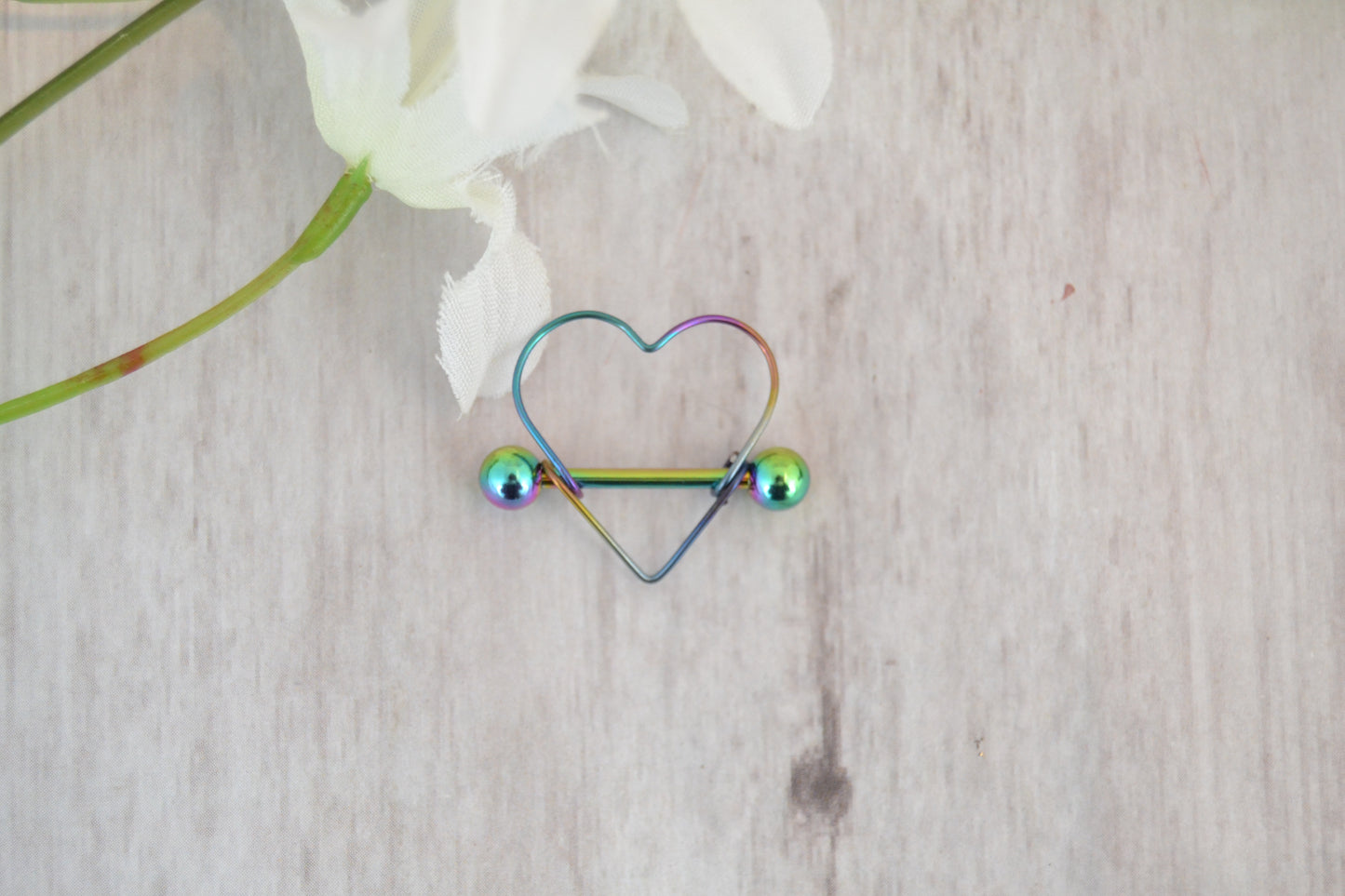 Heart 14g Rainbow 316L Stainless Steel Nipple Ring
