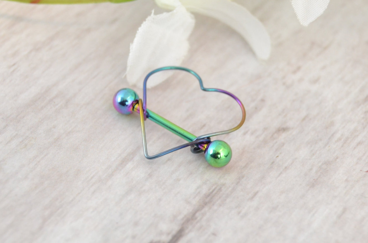 Heart 14g Rainbow 316L Stainless Steel Nipple Ring