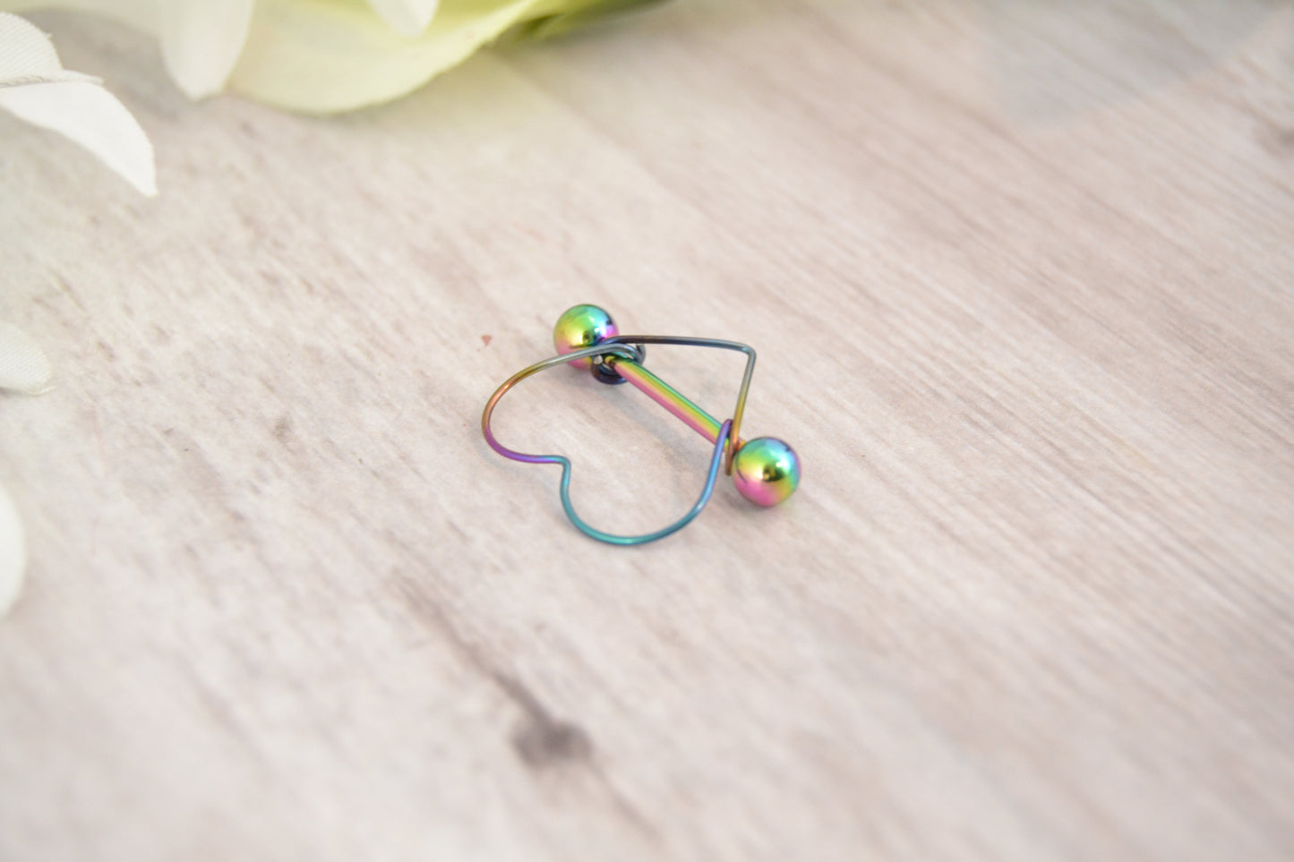 Heart 14g Rainbow 316L Stainless Steel Nipple Ring