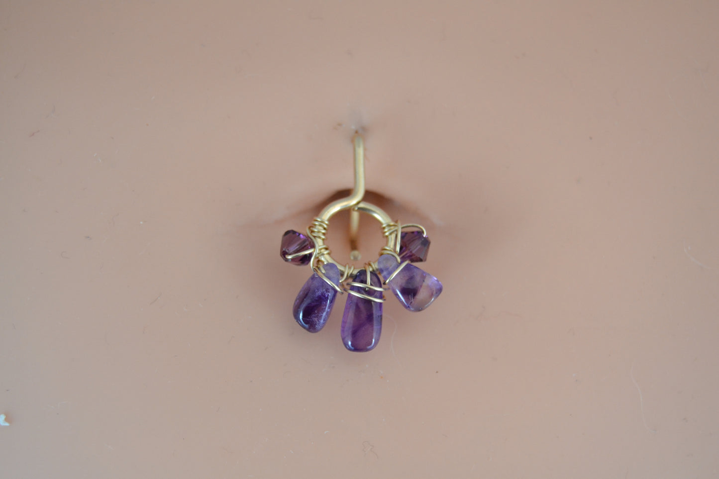 Healing Crystal Non Dangle Cluster 10k Yellow Gold Belly Ring