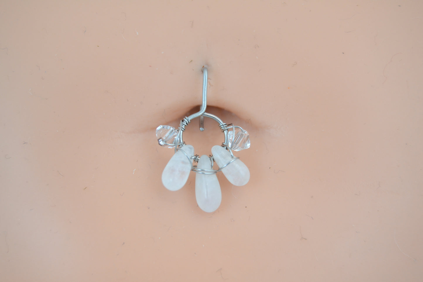 Healing Crystal Non Dangle Cluster Platinum Belly Ring