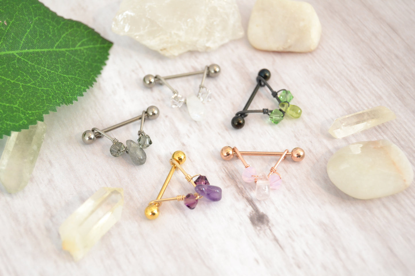 Healing Crystal V 316L Stainless Steel Nipple Ring - 1pc