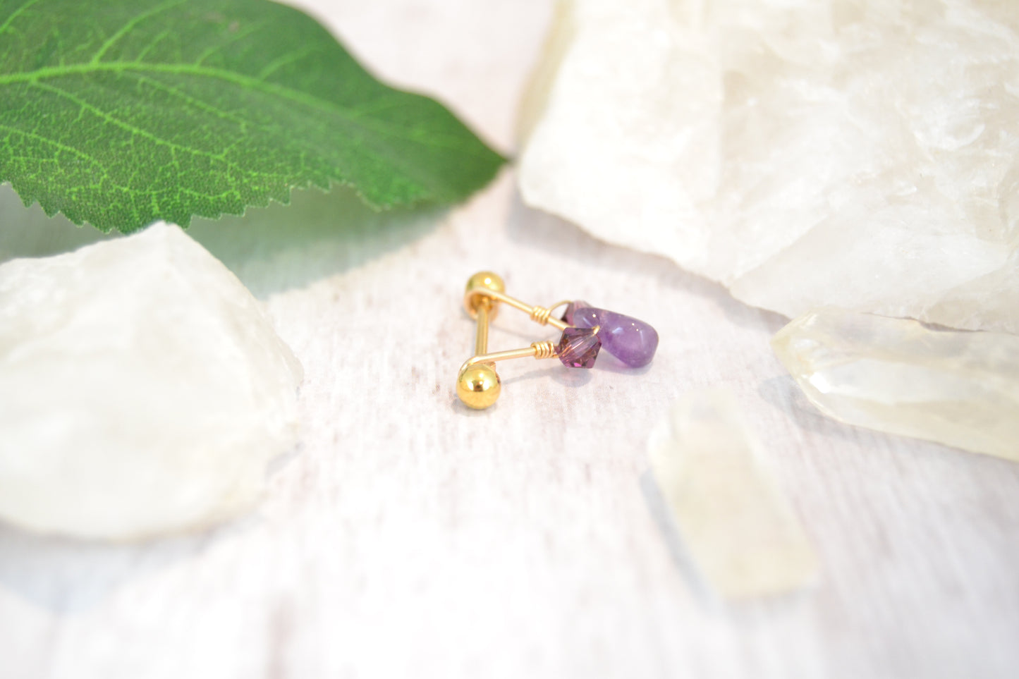 Healing Crystal V Yellow Gold IP 316L Stainless Steel Nipple Ring - 1pc