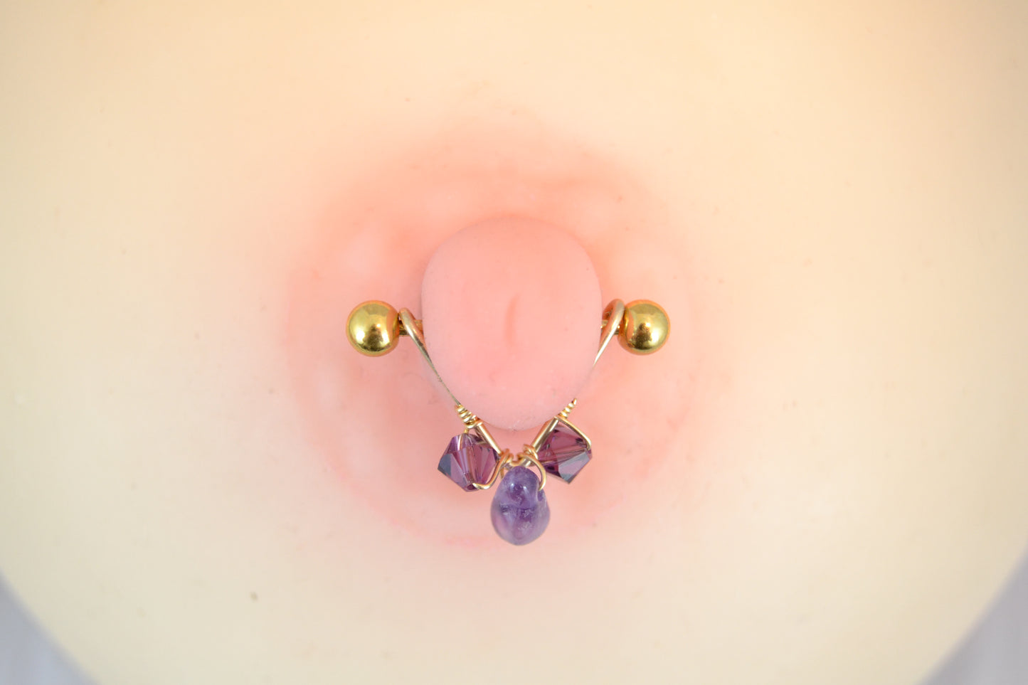 Healing Crystal V Yellow Gold IP 316L Stainless Steel Nipple Ring - 1pc