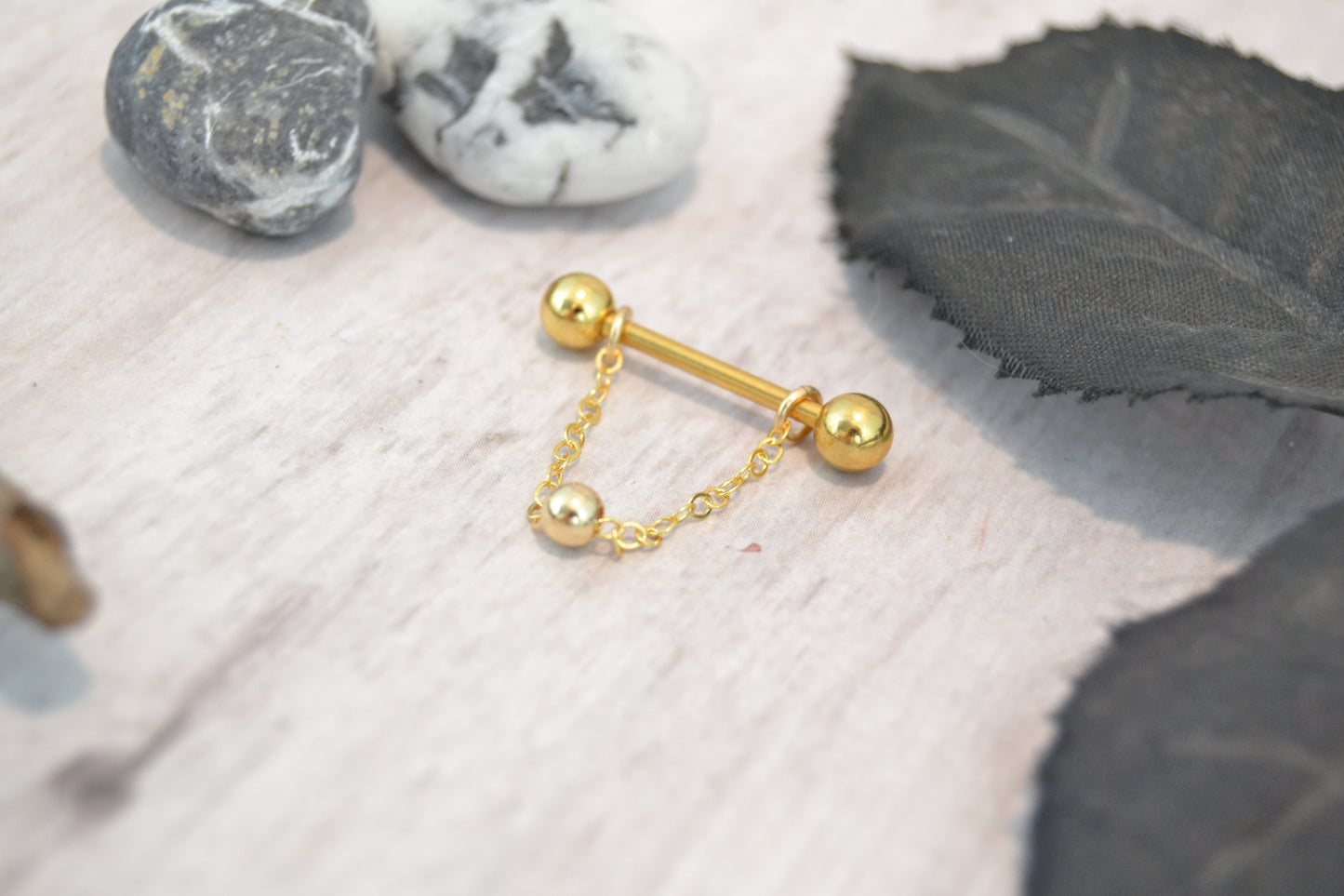 Chain Gold IP 316L Stainless Steel Beaded Nipple Ring - 1 pc