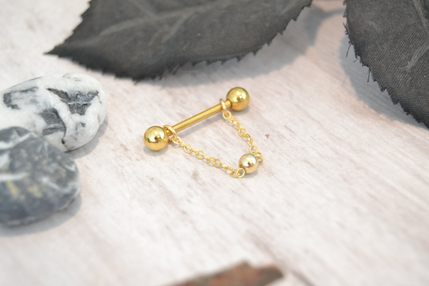 Chain Gold IP 316L Stainless Steel Beaded Nipple Ring - 1 pc