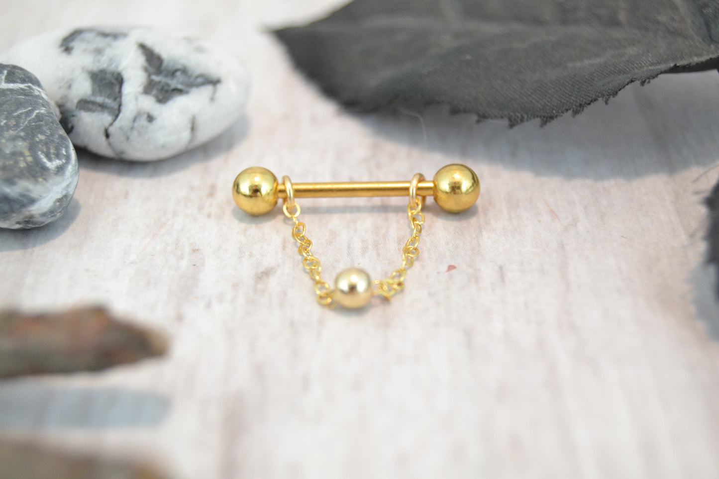 Chain Gold IP 316L Stainless Steel Beaded Nipple Ring - 1 pc