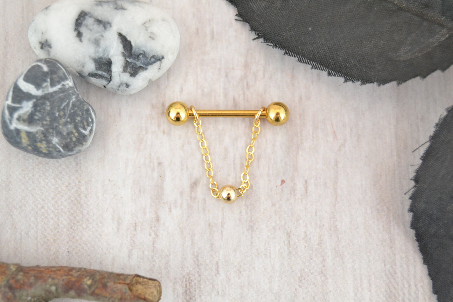 Chain Gold IP 316L Stainless Steel Beaded Nipple Ring - 1 pc