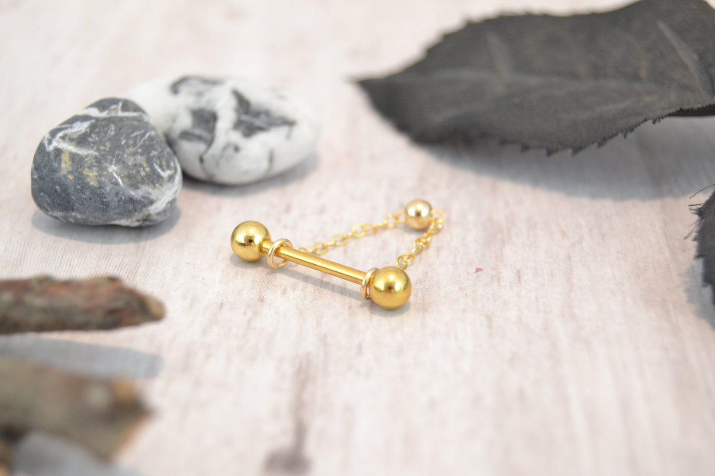 Chain Gold IP 316L Stainless Steel Beaded Nipple Ring - 1 pc