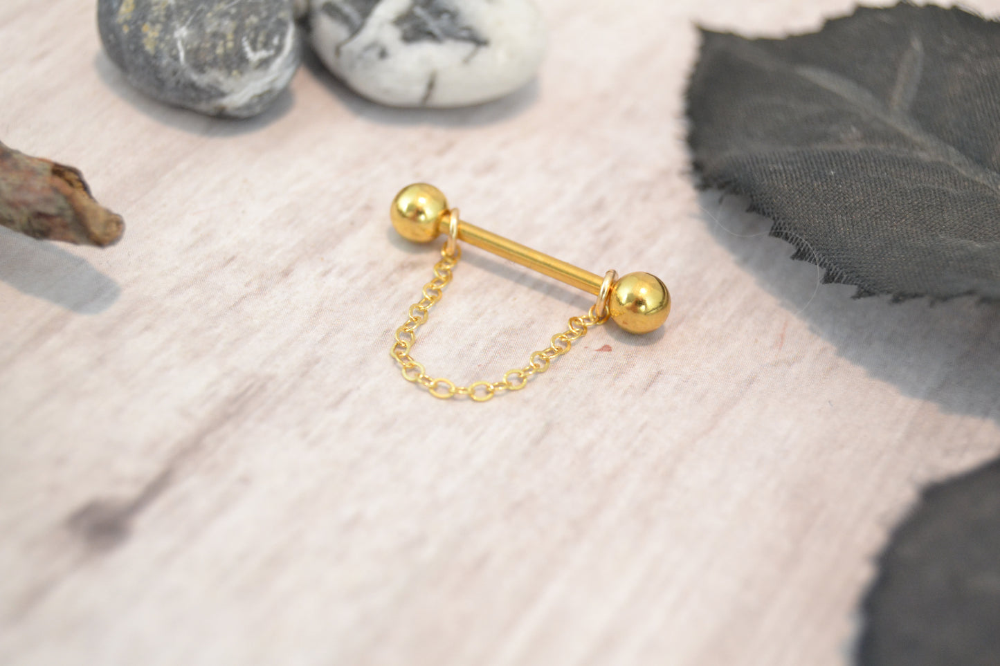 Chain Gold IP 316L Stainless Steel Thin Cable Nipple Ring - 1 pc