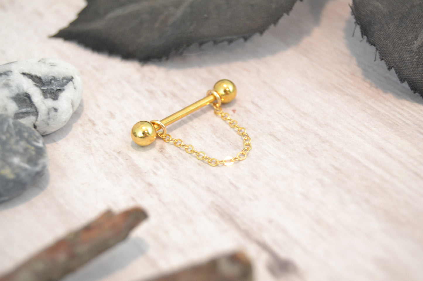 Chain Gold IP 316L Stainless Steel Thin Cable Nipple Ring - 1 pc
