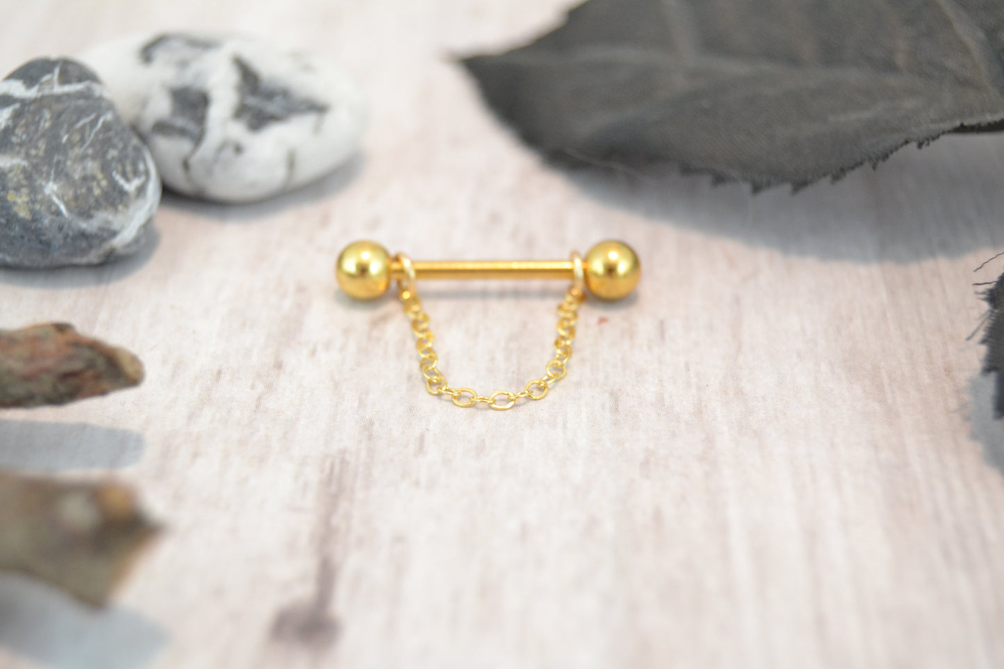 Chain Gold IP 316L Stainless Steel Thin Cable Nipple Ring - 1 pc