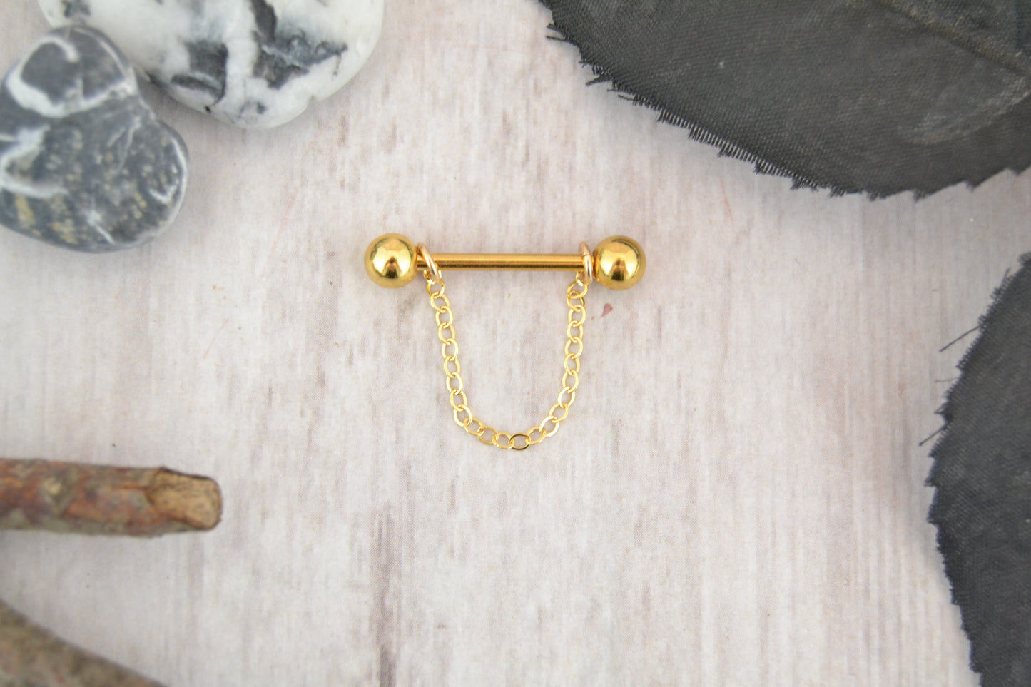 Chain Gold IP 316L Stainless Steel Thin Cable Nipple Ring - 1 pc
